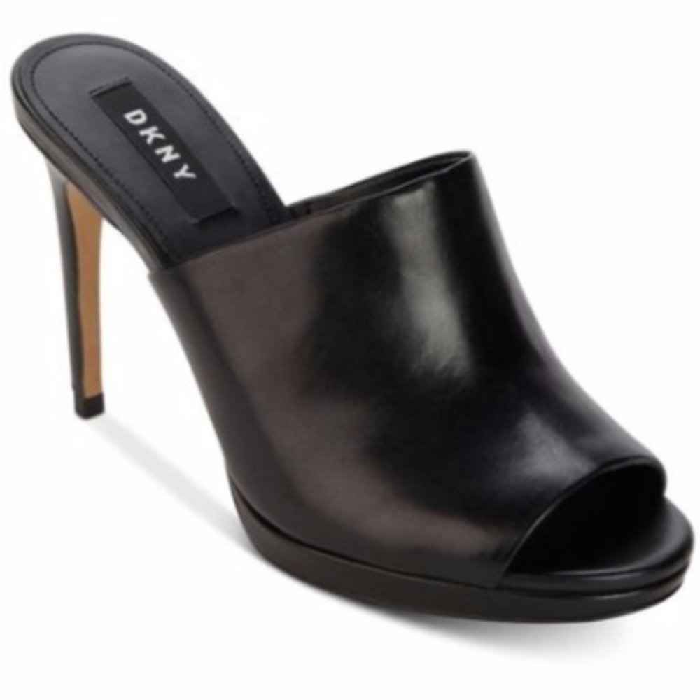 DKNY Val black leather heel  mules size 7